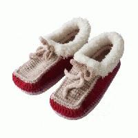 手編みのぬくもり。ふわふわファー付きルームシューズ(レッド×ベージュ)室内履き・20260107-4