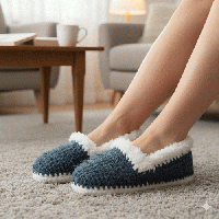 【冷え性対策】ふわもこ足首と布編みのルームシューズ20260107-6