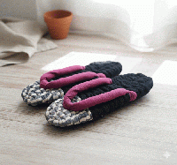 手編み布ぞうり 〜モダンな市松模様と上品なエンジ色　20260113-2