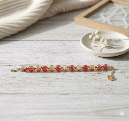 アンバーとボルドーの煌めきブレスレット　20260115-1