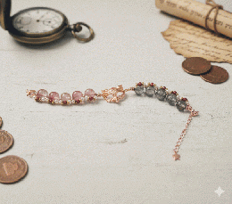 【夕暮れの煌めき】アンバー×ボルドーのヴィンテージ風ブレスレット　20260115-2