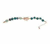 深緑の輝きと猫のチャームが紡ぐ、ヴィンテージ風天然石ハンドメイドブレスレット　20260115-3