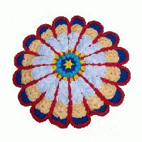 【早春を彩る】ふんわりお花のクロシェ・丸座布団(グリーン×ラベンダー20260116-1