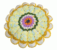 【早春を彩る】ふんわりお花のクロシェ・丸座布団(グリーン×ラベンダー20260116-1