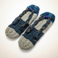 【素足が喜ぶ】ふっくら手編み布ぞうり|藍色モダン|洗える室内履き・健康・一点物　20260216-2