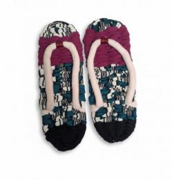 【素足が喜ぶ】ふっくら手編み布ぞうり|藍色モダン|洗える室内履き・健康・一点物　20260216-3