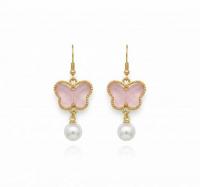 桜色の輝き ベビーピンクの蝶とパールのピアス　20260216-19