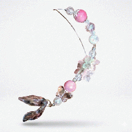 お花と蝶のイヤーフック 左耳用 ピンク ビーズ ガラス パール 落ちにくい　201019-0061