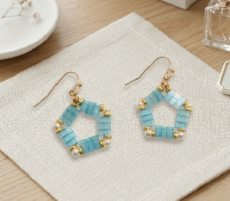 20260330-10スクエア ビーズピアス 揺れる シアー 上品 大人可愛い 春夏