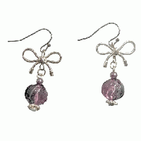 20260330-13パープル チェコビーズ リボン ピアス シルバー 揺れる シアー 上品 大人可