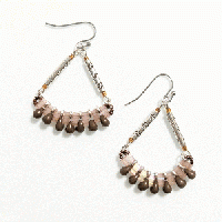 20260417-07アンティーク風 セピア&ピンク 扇型ピアス ドロップビーズ シルバー