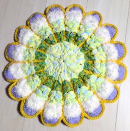 マルチカラー　手編みニット座布団　0001