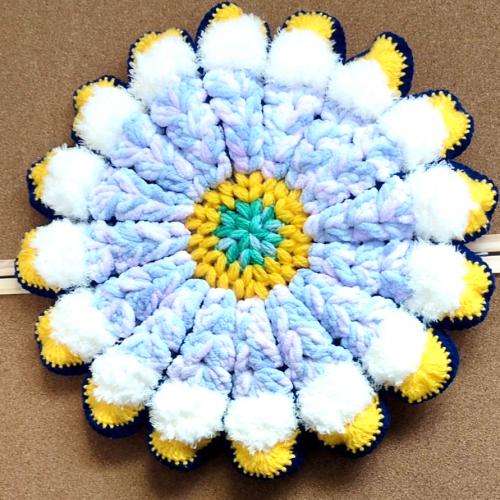 マルチカラー　手編みニット座布団　0006