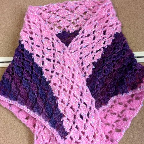 マルチカラー　手編み 　ピンク　ストール
