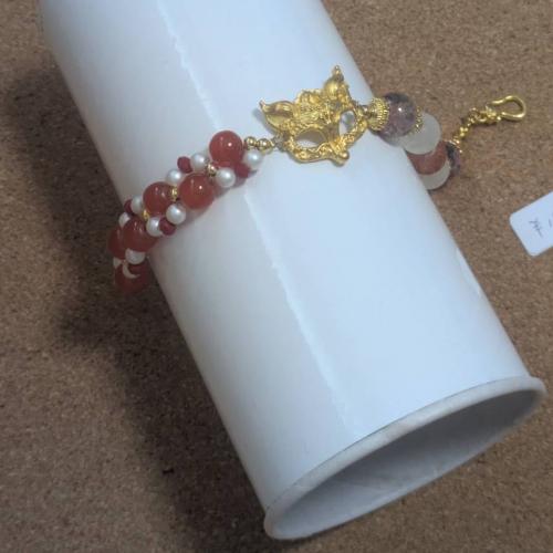 ブレスレット 赤　FOXチャーム　201019-0021