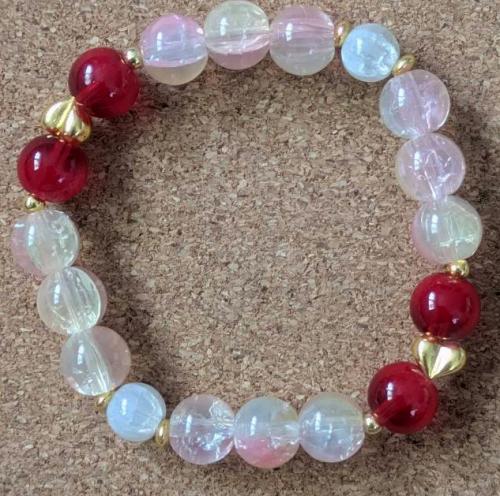 マルチカラーブレスレット　赤&ピンクイエローのグラデーション　201019-0036