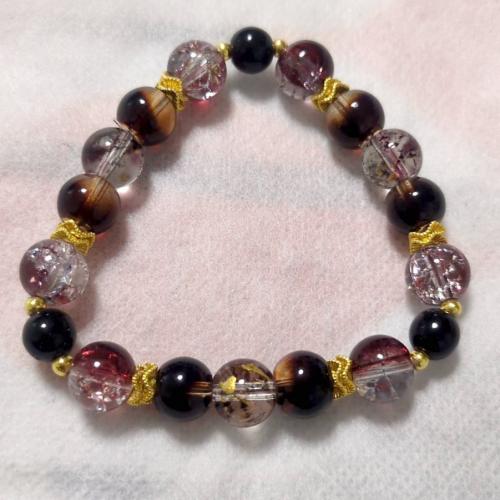 マルチカラーブレスレット　ブラウン+赤系　201019-0045