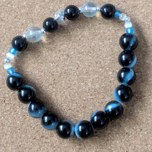 マルチカラーブレスレット　黒と水色系　201019-0047