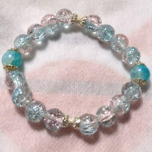 マルチカラーブレスレット　透明な水色とピンクの爆裂　201019-0049