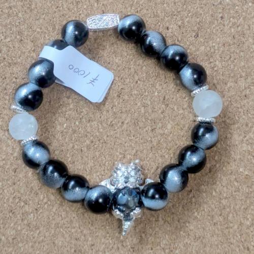 マルチカラーブレスレット　ドラゴンチャーム付き　黒+シルバー　201019-0054