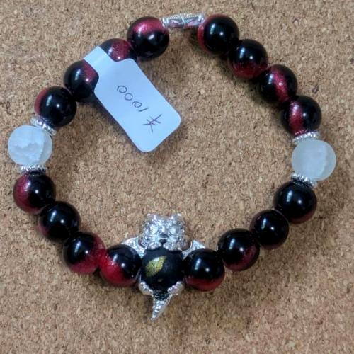 マルチカラーブレスレット　ドラゴンチャーム付き　黒+赤　201019-0056