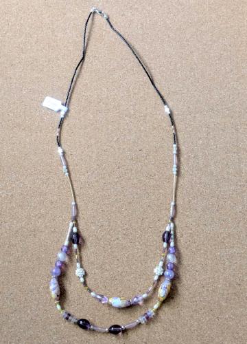 ネックレス　紫+黄色のグラデーション長ビーズ　201019-0070
