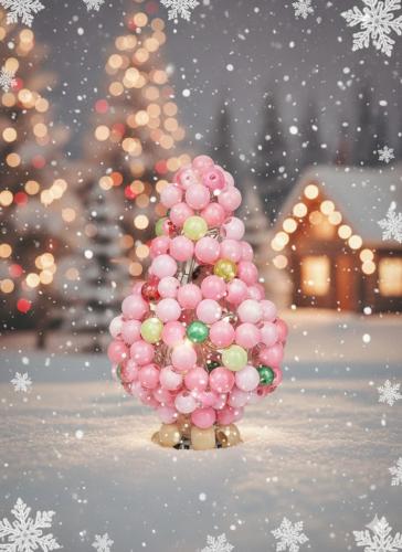 【限定1点】ピンクのクリスマスツリー(LEDライト付き)ガラスビーズ