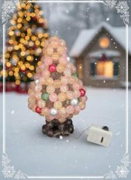 【限定1点】薄いピンクのクリスマスツリー(LEDライト付き)ガラスビーズ