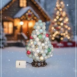 【限定1点】ホワイトクリスマスツリー(LEDライト付き)ガラスビーズ(爆裂ガラスビーズ