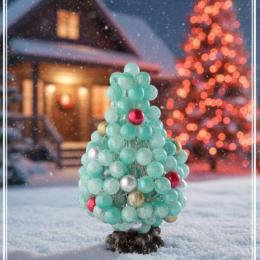 【限定1点】薄い緑　クリスマスツリー(LEDライト付き)ガラスビーズ