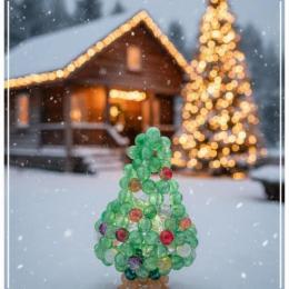 【限定1点】黄緑　クリスマスツリー(LEDライト付き)ガラスビーズ