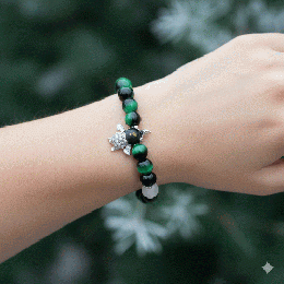 マルチカラーブレスレット　ドラゴンチャーム付き　黒+緑　201019-0055