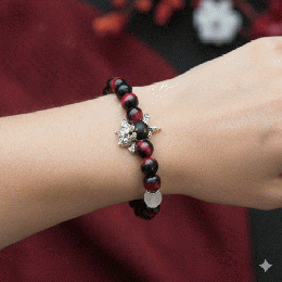 マルチカラーブレスレット　ドラゴンチャーム付き　黒+赤　201019-0056