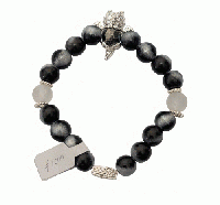 マルチカラーブレスレット　ドラゴンチャーム付き　黒+シルバー　201019-0054