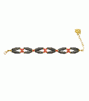 和モダンな彩り|金彩ブラック×朱赤のロングビーズブレスレット