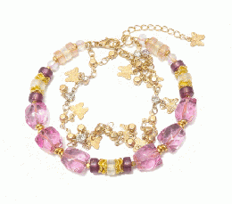 ベリーピンクの煌めきガラスブレスレット春色 華やか 大人可愛い　20251223-3