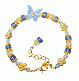 ロイヤルブルーと金の蝶のブレスレット|夏 爽やか 鮮やか　201019-0065