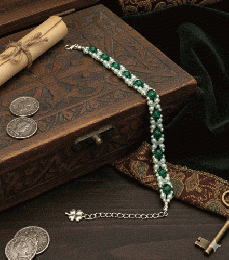 深緑の森の守護石|エメラルドグリーン×パールのクラシカルブレスレット　201019-0002