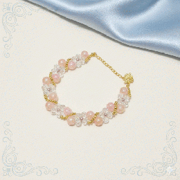 春の光を纏う桜色パールとクリスタルフラワーのブレスレットB-201019-0008