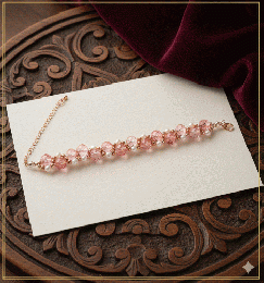 ピーチピンクの多面カットビーズブレスレット|艶めくパールブレスレット20251223-11