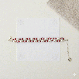 艶めくパールと深紅の編み込みブレスレット冬の華奢見えアクセサリー　201019-0007