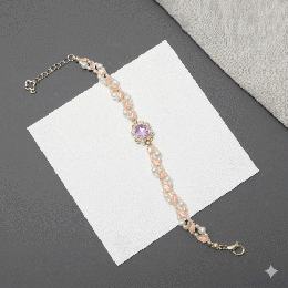 春を待つ光の輪　ラベンダービジューとパールの編み込みブレスレット　20251223-13