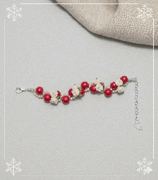 真紅のバラブレスレット艶めくレッドパールと白薔薇の編み込みデザイン　20251223-14