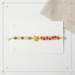 狐面と朱色パールの和モダンブレスレット　201019-0021