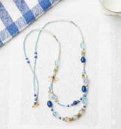 青のグラデーションが奏でる、水の都のロングネックレス　201019-0067