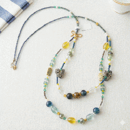 静寂の森と木漏れ日のロングネックレス|ネイビー×モスグリーンの多面カット　201019-0071