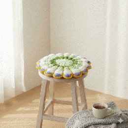 【早春を彩る】ふんわりお花のクロシェ・丸座布団(グリーン×ラベンダー)0001