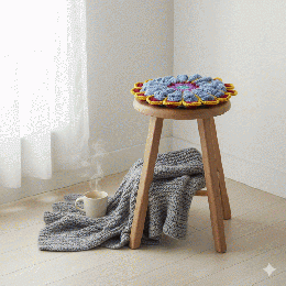 【極厚ふっくら】手編みのお花座布団*レトロポップな円座クッション　0002