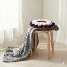 お部屋に咲く手編みのお花クッション*北欧モダンな円座座布団　0003