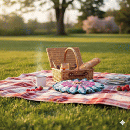 手編みのお花座布団*レトロポップな多色使い円座クッション　0004